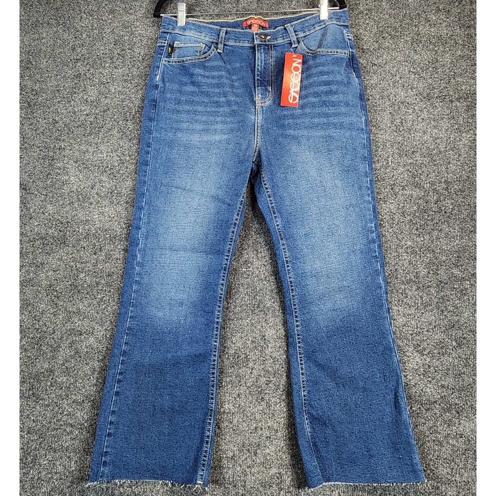 Sasson Women High Rise Flare Y2K Retro Raw Hem Stretch Denim Jeans Size 30 NWT